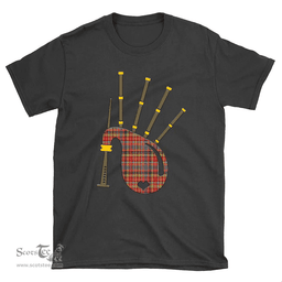 Scottish Drummond of Strathallan Clan Tartan T-Shirt 2D - Bagpipes Style Scottish Plaid Tartan Plaid