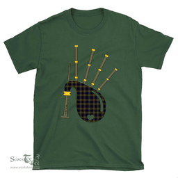 Scottish Clelland Modern Clan Tartan T-Shirt 2D - Bagpipes Style Scottish Plaid Tartan Plaid