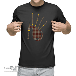 Scottish Cunningham Burgundy Dancers Clan Tartan T-Shirt 2D - Bagpipes Style Scottish Plaid Tartan Plaid