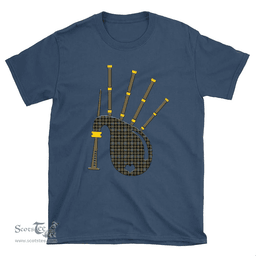 Scottish Farquharson Weathered Clan Tartan T-Shirt 2D - Bagpipes Style Scottish Plaid Tartan Plaid