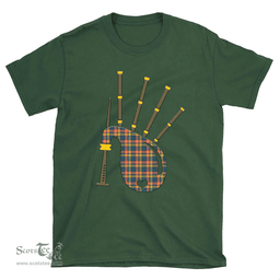Scottish Buchanan Ancient Clan Tartan T-Shirt 2D - Bagpipes Style Scottish Plaid Tartan Plaid
