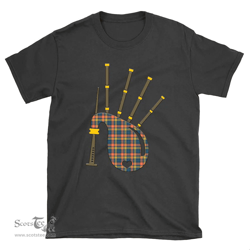 Scottish Buchanan Ancient Clan Tartan T-Shirt 2D - Bagpipes Style Scottish Plaid Tartan Plaid