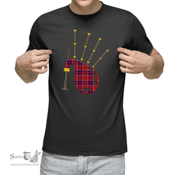 Scottish Cameron of Lochiel Modern Clan Tartan T-Shirt 2D - Bagpipes Style Scottish Plaid Tartan Plaid