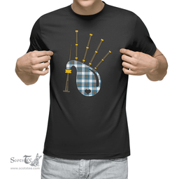 Scottish Stewart Muted Blue Clan Tartan T-Shirt 2D - Bagpipes Style Scottish Plaid Tartan Plaid