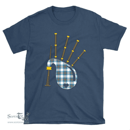 Scottish Stewart Muted Blue Clan Tartan T-Shirt 2D - Bagpipes Style Scottish Plaid Tartan Plaid