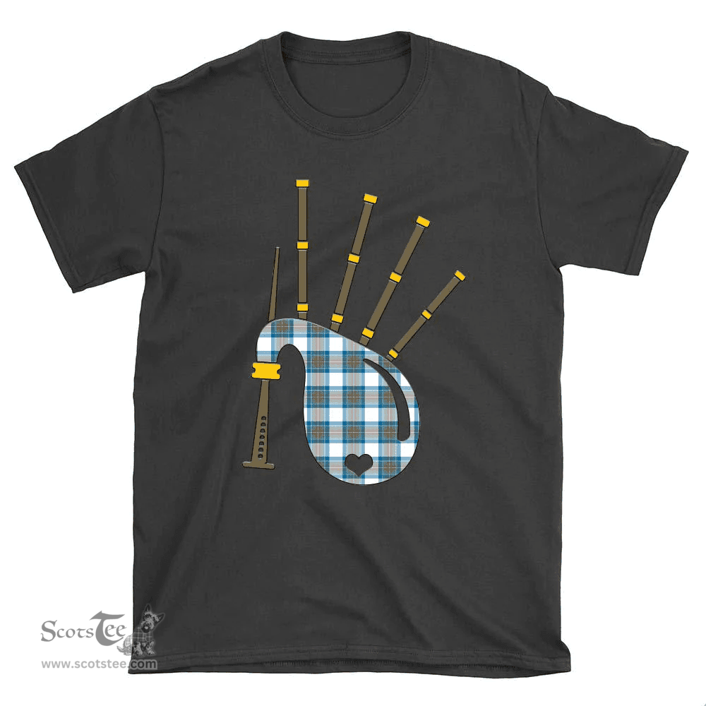 Scottish Stewart Muted Blue Clan Tartan T-Shirt 2D - Bagpipes Style Scottish Plaid Tartan Plaid