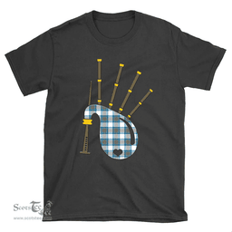 Scottish Stewart Muted Blue Clan Tartan T-Shirt 2D - Bagpipes Style Scottish Plaid Tartan Plaid