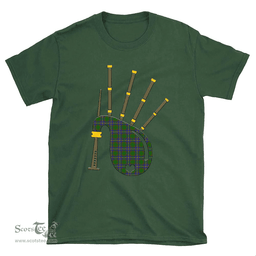 Scottish Strange of Balkaskie Clan Tartan T-Shirt 2D - Bagpipes Style Scottish Plaid Tartan Plaid