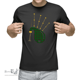 Scottish Wallace Hunting - Green Clan Tartan T-Shirt 2D - Bagpipes Style Scottish Plaid Tartan Plaid