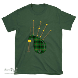 Scottish Wallace Hunting - Green Clan Tartan T-Shirt 2D - Bagpipes Style Scottish Plaid Tartan Plaid