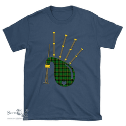 Scottish Wallace Hunting - Green Clan Tartan T-Shirt 2D - Bagpipes Style Scottish Plaid Tartan Plaid