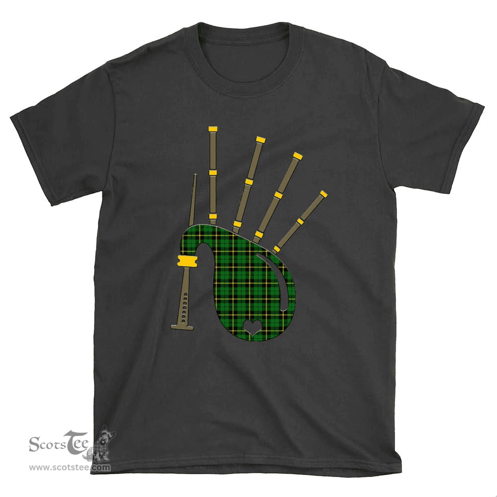 Scottish Wallace Hunting - Green Clan Tartan T-Shirt 2D - Bagpipes Style Scottish Plaid Tartan Plaid