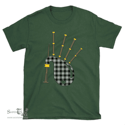 Scottish Menzies Black & White Modern Clan Tartan T-Shirt 2D - Bagpipes Style Scottish Plaid Tartan Plaid