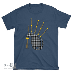 Scottish Menzies Black & White Modern Clan Tartan T-Shirt 2D - Bagpipes Style Scottish Plaid Tartan Plaid