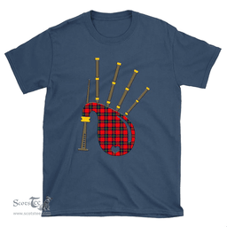 Scottish Ruthven Modern Clan Tartan T-Shirt 2D - Bagpipes Style Scottish Plaid Tartan Plaid