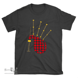 Scottish Ruthven Modern Clan Tartan T-Shirt 2D - Bagpipes Style Scottish Plaid Tartan Plaid