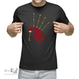 Scottish MacRae Modern Clan Tartan T-Shirt 2D - Bagpipes Style Scottish Plaid Tartan Plaid