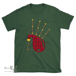 Scottish MacRae Modern Clan Tartan T-Shirt 2D - Bagpipes Style Scottish Plaid Tartan Plaid