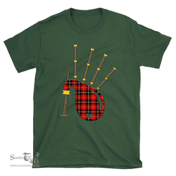 Scottish Marjoribanks Clan Tartan T-Shirt 2D - Bagpipes Style Scottish Plaid Tartan Plaid