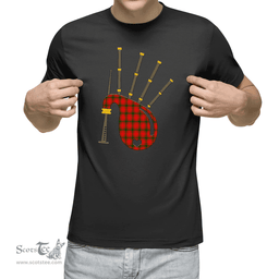 Scottish MacQuarrie Modern Clan Tartan T-Shirt 2D - Bagpipes Style Scottish Plaid Tartan Plaid