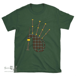 Scottish MacLaren Weathered Clan Tartan T-Shirt 2D - Bagpipes Style Scottish Plaid Tartan Plaid