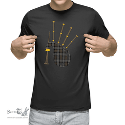 Scottish MacKay Weathered Clan Tartan T-Shirt 2D - Bagpipes Style Scottish Plaid Tartan Plaid