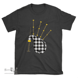Scottish MacFarlane Black & White Clan Tartan T-Shirt 2D - Bagpipes Style Scottish Plaid Tartan Plaid