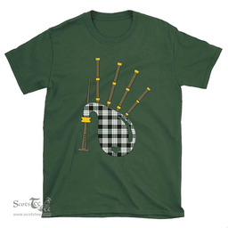 Scottish MacFarlane Black & White Ancient Clan Tartan T-Shirt 2D - Bagpipes Style Scottish Plaid Tartan Plaid