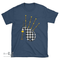 Scottish MacFarlane Black & White Ancient Clan Tartan T-Shirt 2D - Bagpipes Style Scottish Plaid Tartan Plaid