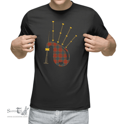 Scottish MacLean of Duart Ancient Clan Tartan T-Shirt 2D - Bagpipes Style Scottish Plaid Tartan Plaid