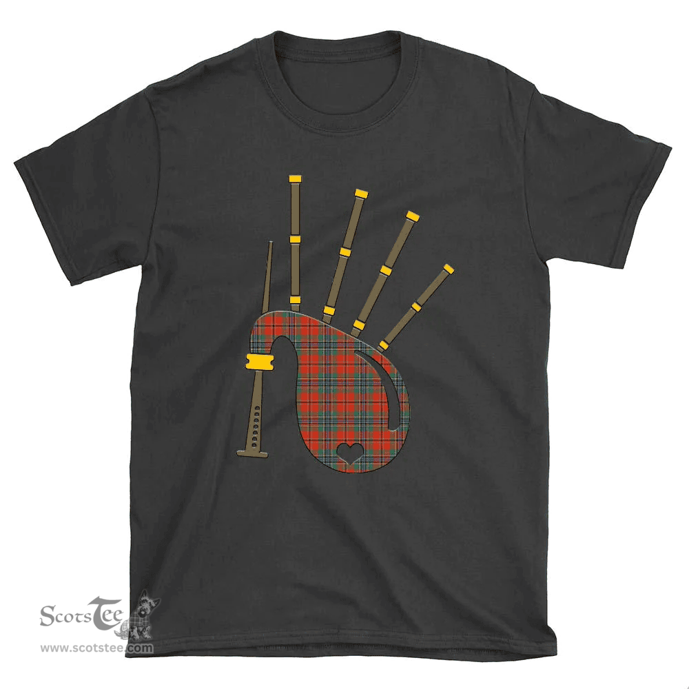 Scottish MacLean of Duart Ancient Clan Tartan T-Shirt 2D - Bagpipes Style Scottish Plaid Tartan Plaid