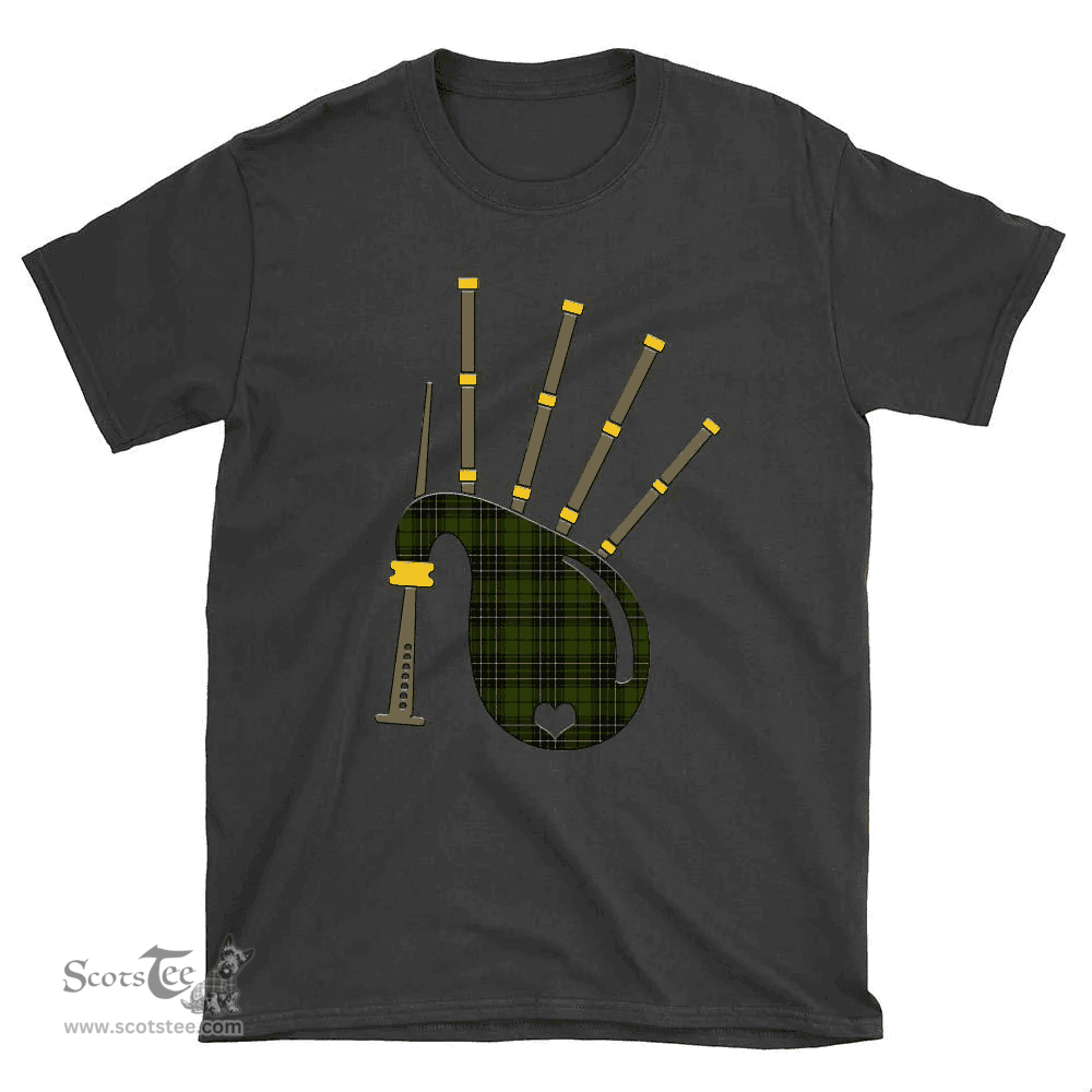 Scottish MacLean Hunting Clan Tartan T-Shirt 2D - Bagpipes Style Scottish Plaid Tartan Plaid