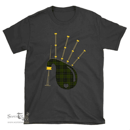 Scottish MacLean Hunting Clan Tartan T-Shirt 2D - Bagpipes Style Scottish Plaid Tartan Plaid