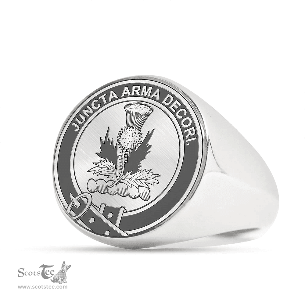 Scottish Gow (of Skeoch) Clan Tartan Ring -  Engraved Signet Scottish Plaid Tartan Plaid