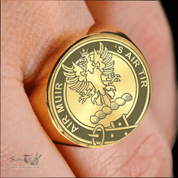 Scottish MacDonnell of Glengarry Clan Tartan Ring -  Engraved Signet Scottish Plaid Tartan Plaid