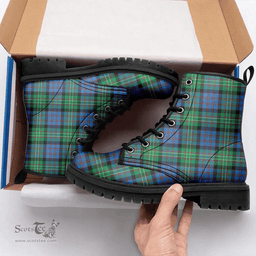 Scottish Bowie Ancient Clan Tartan Leather Boots - Classic Scottish Plaid Tartan Plaid