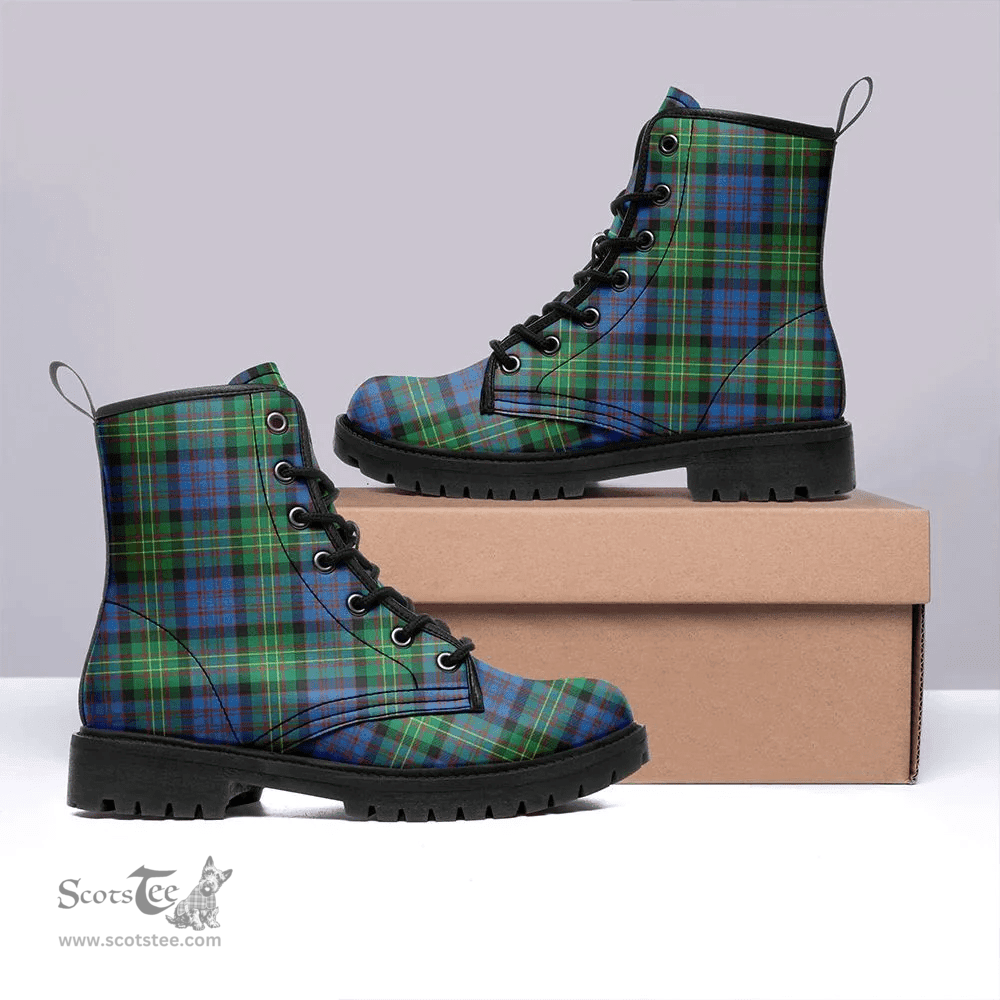 Scottish Bowie Ancient Clan Tartan Leather Boots - Classic Scottish Plaid Tartan Plaid