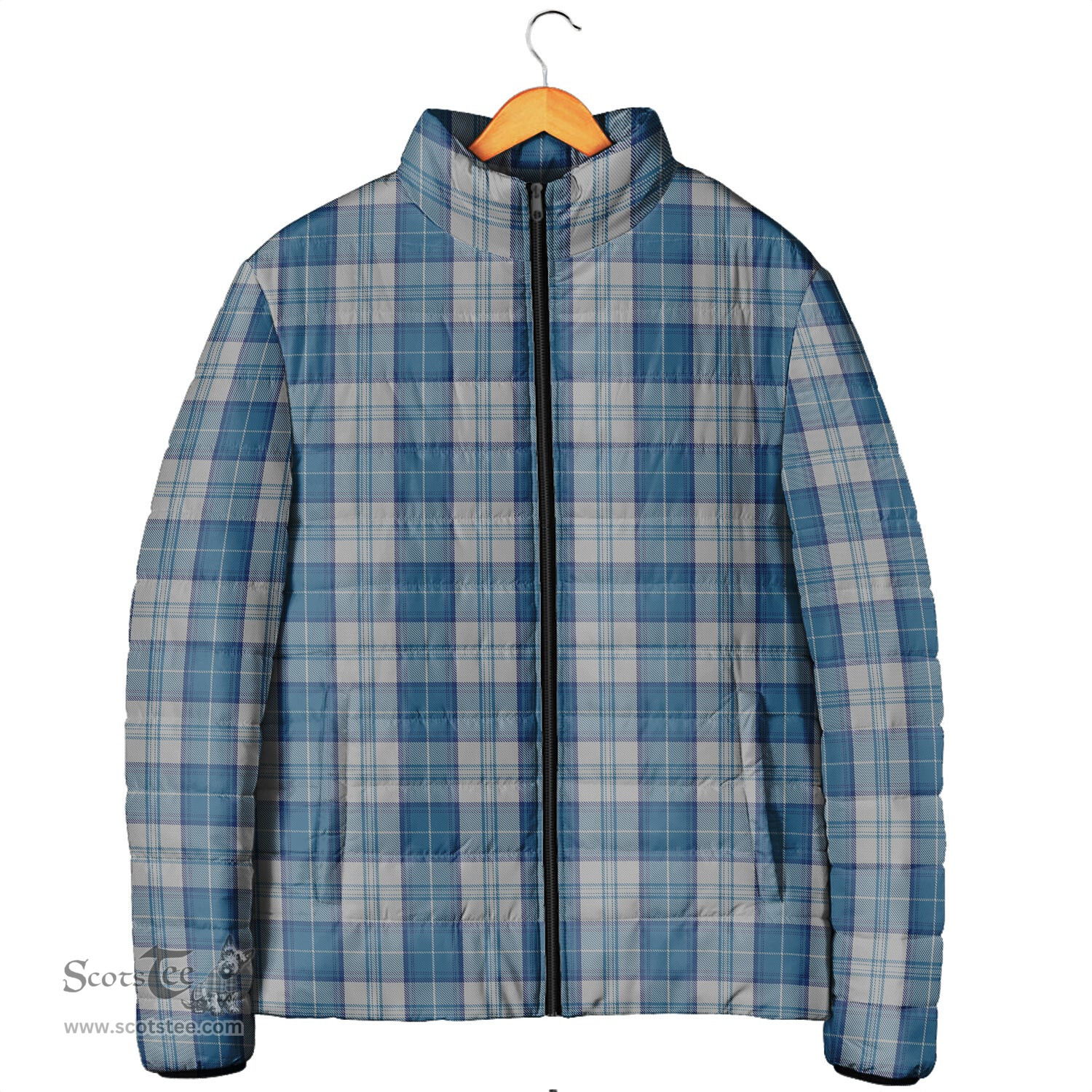 Scottish Menzies Dress Blue and White Clan Tartan Padded Jacket - Tartan Plaid Jacket Scotstee Shop - Tartan Plaid - scotstee.com