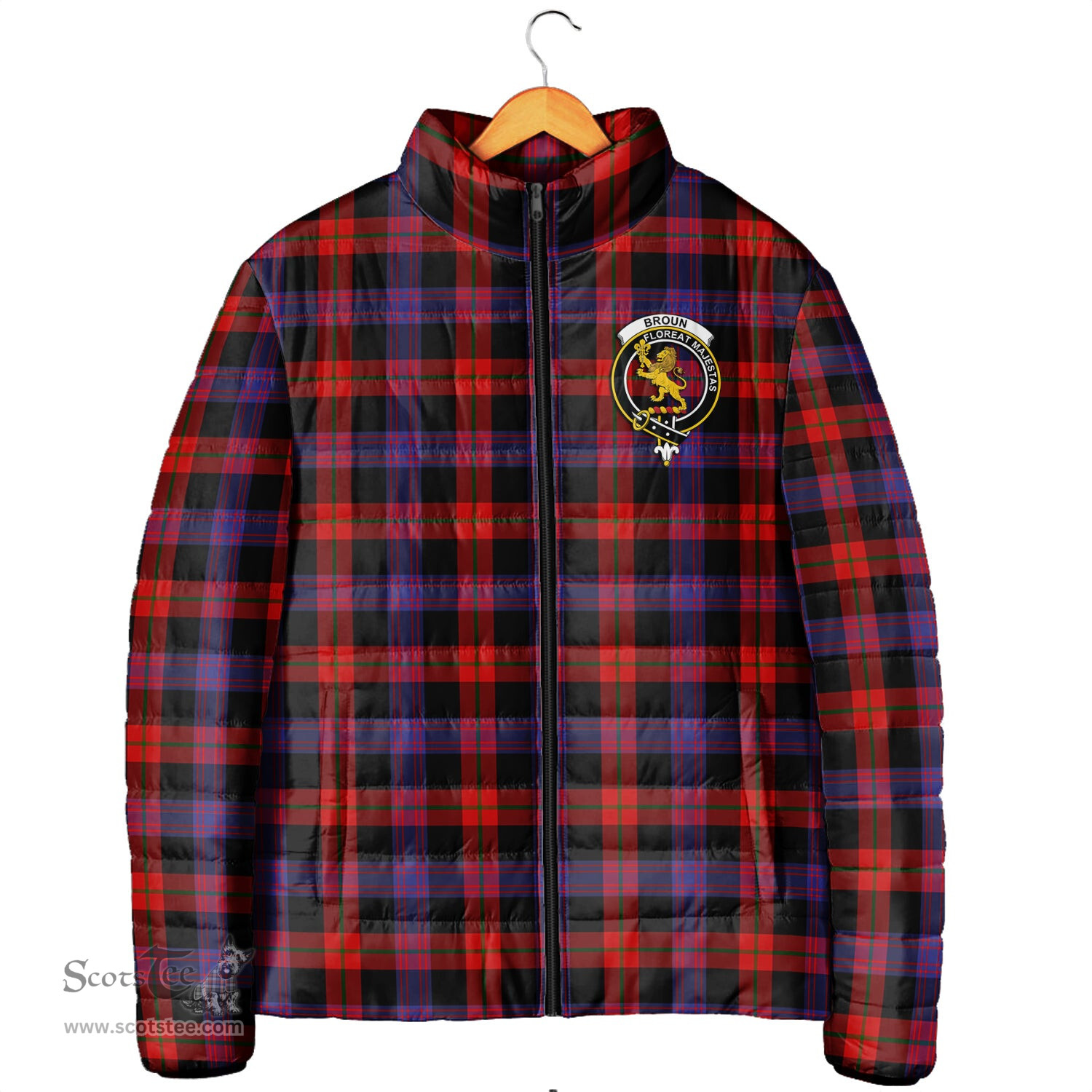 Scottish Broun Modern Clan Crest Tartan Padded Jacket with Family Crest - Tartan Plaid Jacket ScotsTee Shop - Tartan Plaid - scotstee.com