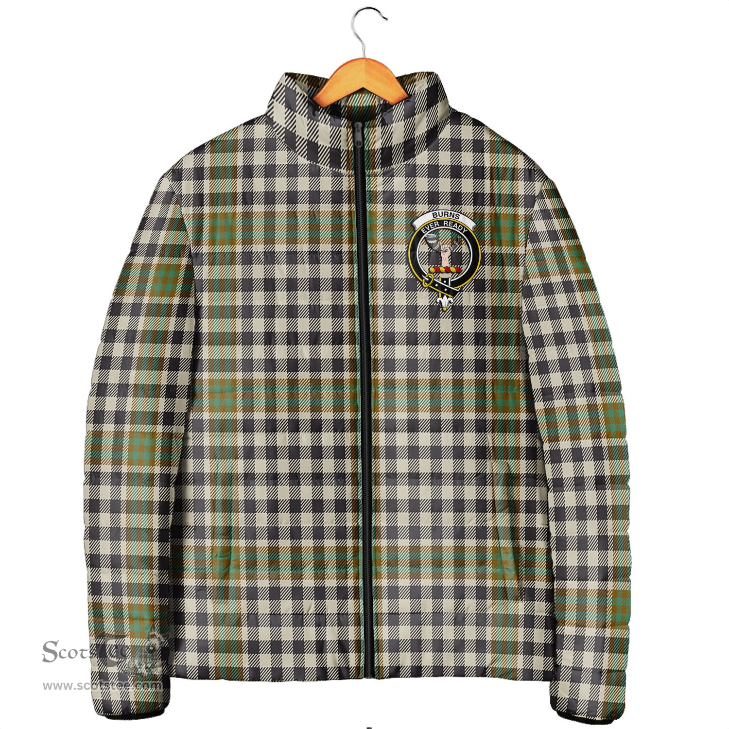Scottish Burns Check Clan Crest Tartan Padded Jacket with Family Crest - Tartan Plaid Jacket ScotsTee Shop - Tartan Plaid - scotstee.com
