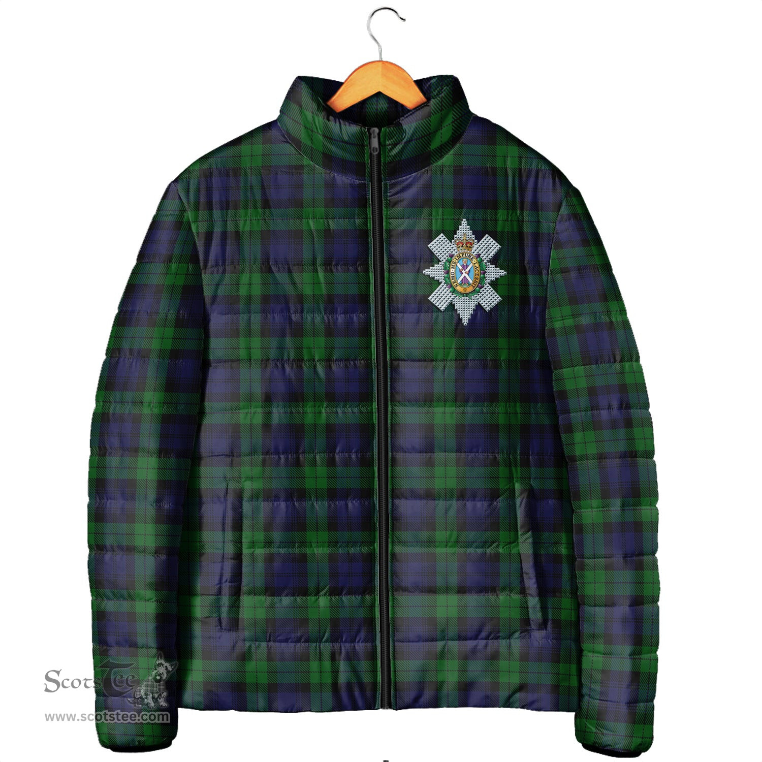 Scottish Black Watch Clan Crest Tartan Padded Jacket with Family Crest - Tartan Plaid Jacket ScotsTee Shop - Tartan Plaid - scotstee.com