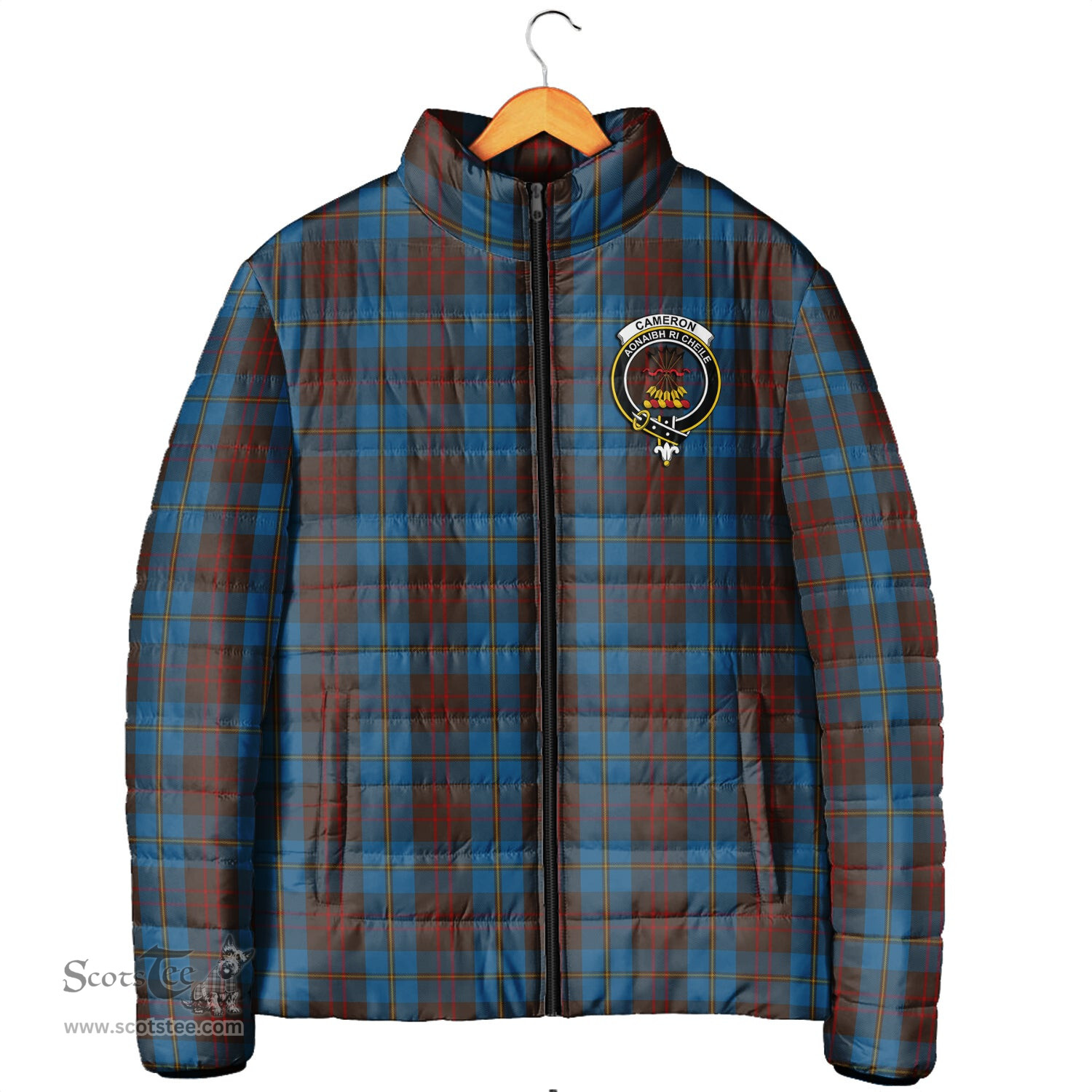 Scottish Cameron Hunting Clan Crest Tartan Padded Jacket with Family Crest - Tartan Plaid Jacket ScotsTee Shop - Tartan Plaid - scotstee.com