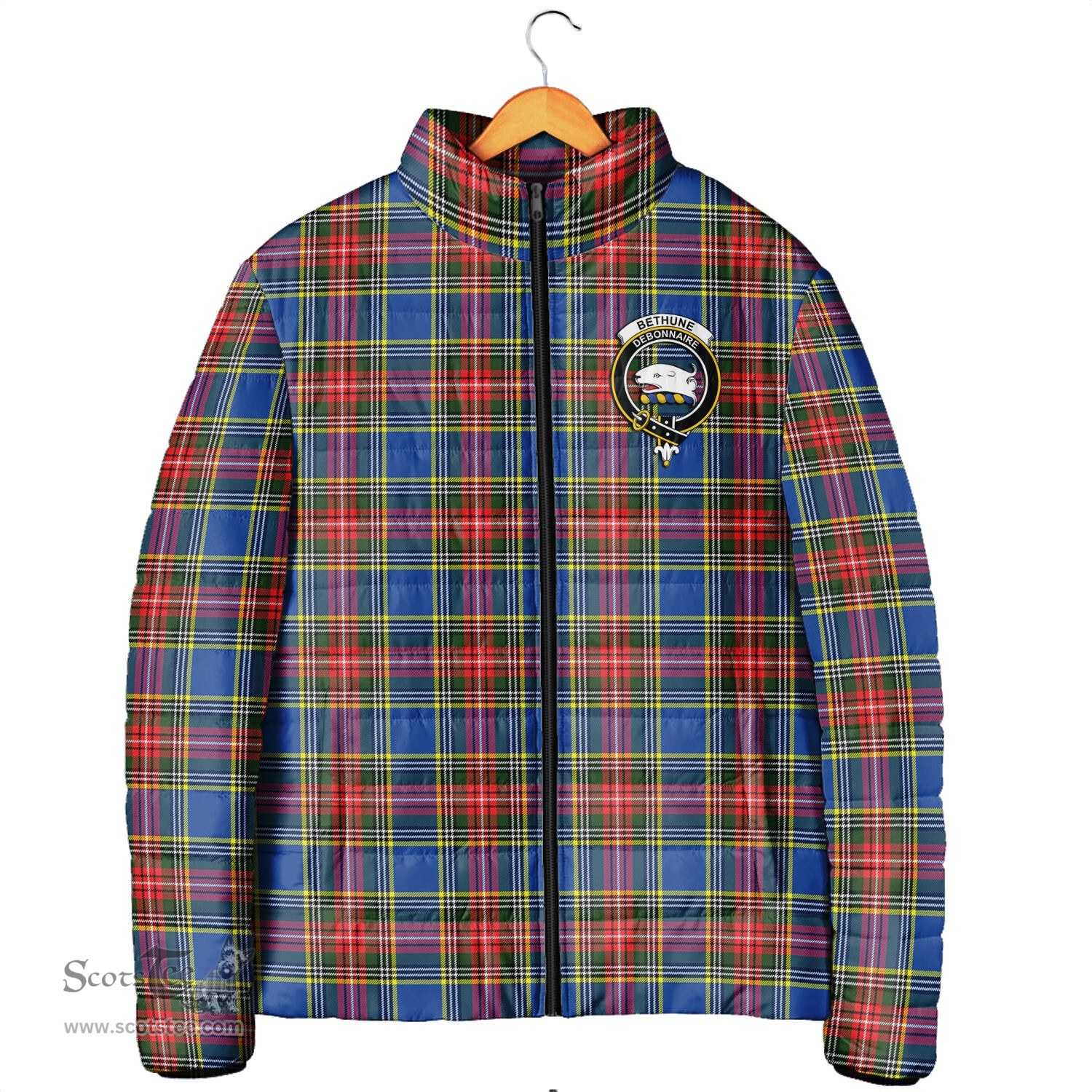 Scottish Bethune Clan Crest Tartan Padded Jacket with Family Crest - Tartan Plaid Jacket ScotsTee Shop - Tartan Plaid - scotstee.com