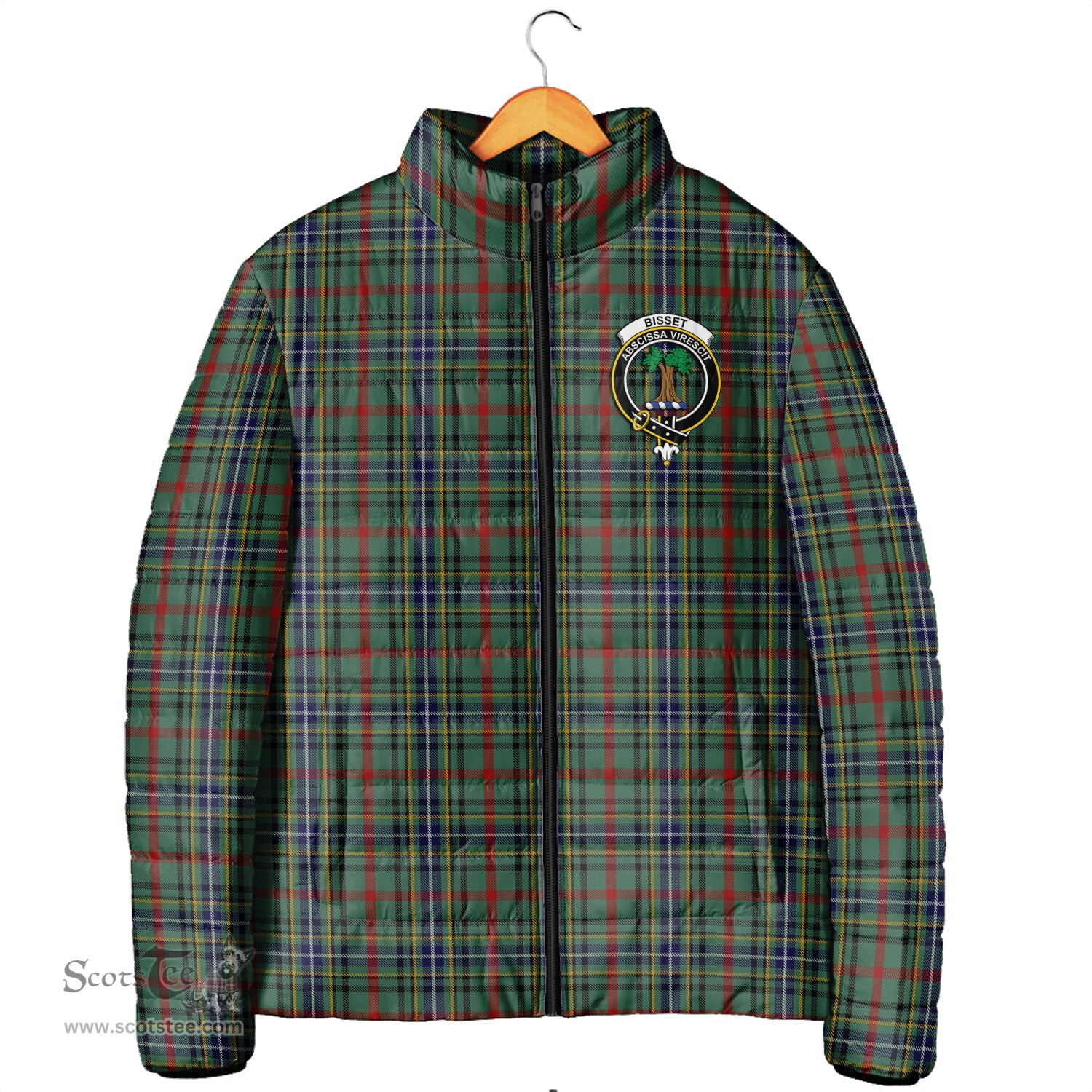 Scottish Bisset Clan Crest Tartan Padded Jacket with Family Crest - Tartan Plaid Jacket ScotsTee Shop - Tartan Plaid - scotstee.com