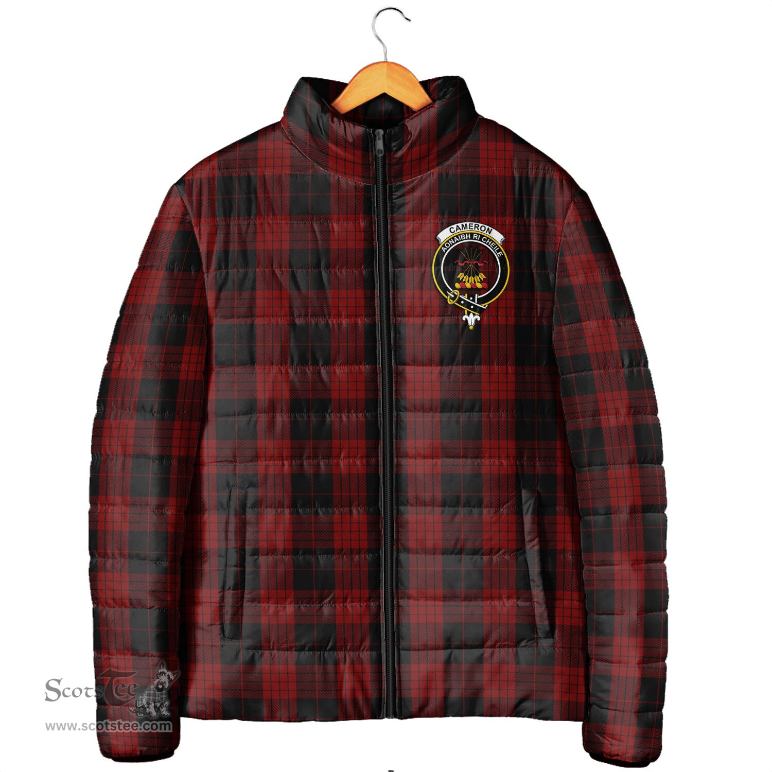Scottish Cameron Black and Red Clan Crest Tartan Padded Jacket with Family Crest - Tartan Plaid Jacket ScotsTee Shop - Tartan Plaid - scotstee.com