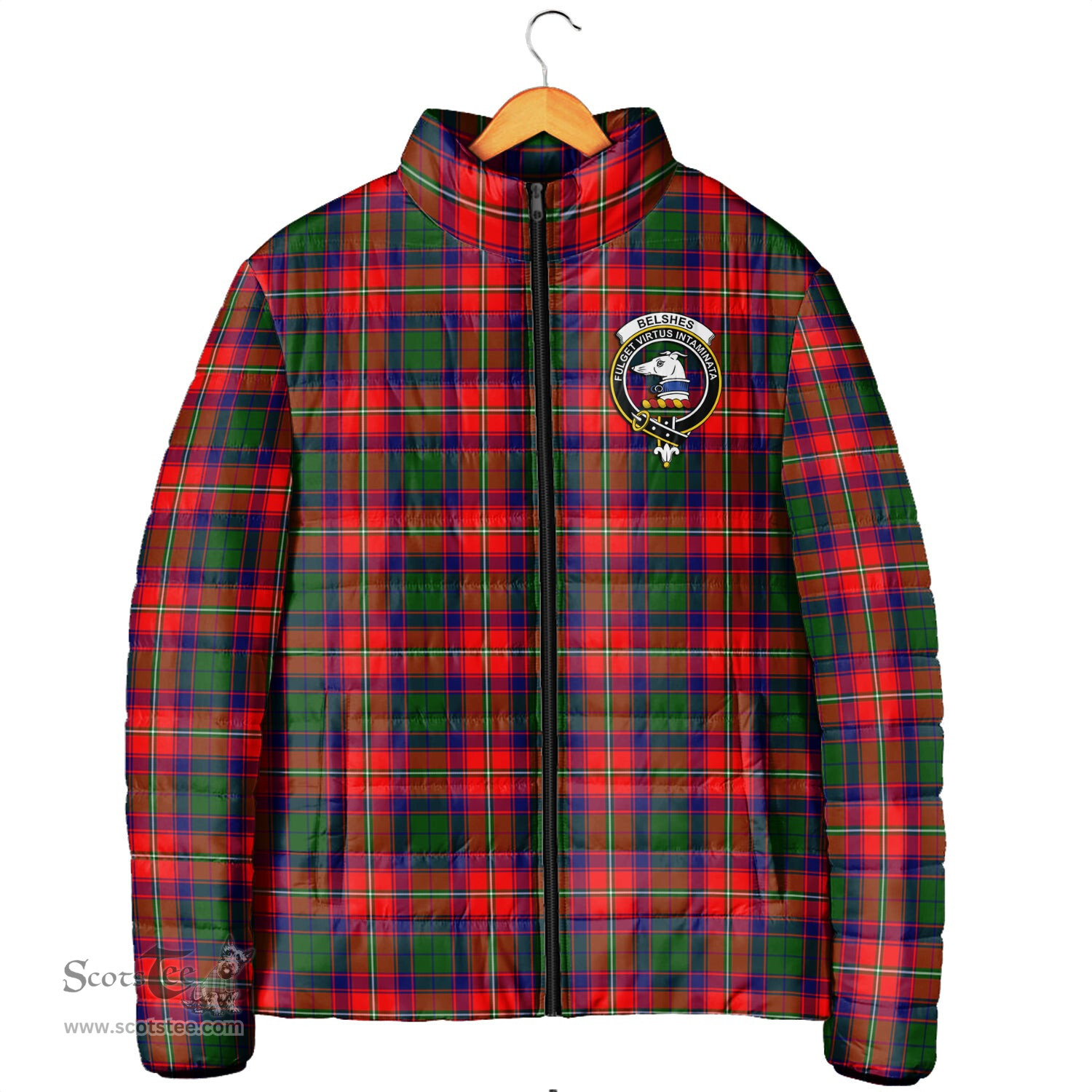 Scottish Belshes Clan Crest Tartan Padded Jacket with Family Crest - Tartan Plaid Jacket ScotsTee Shop - Tartan Plaid - scotstee.com