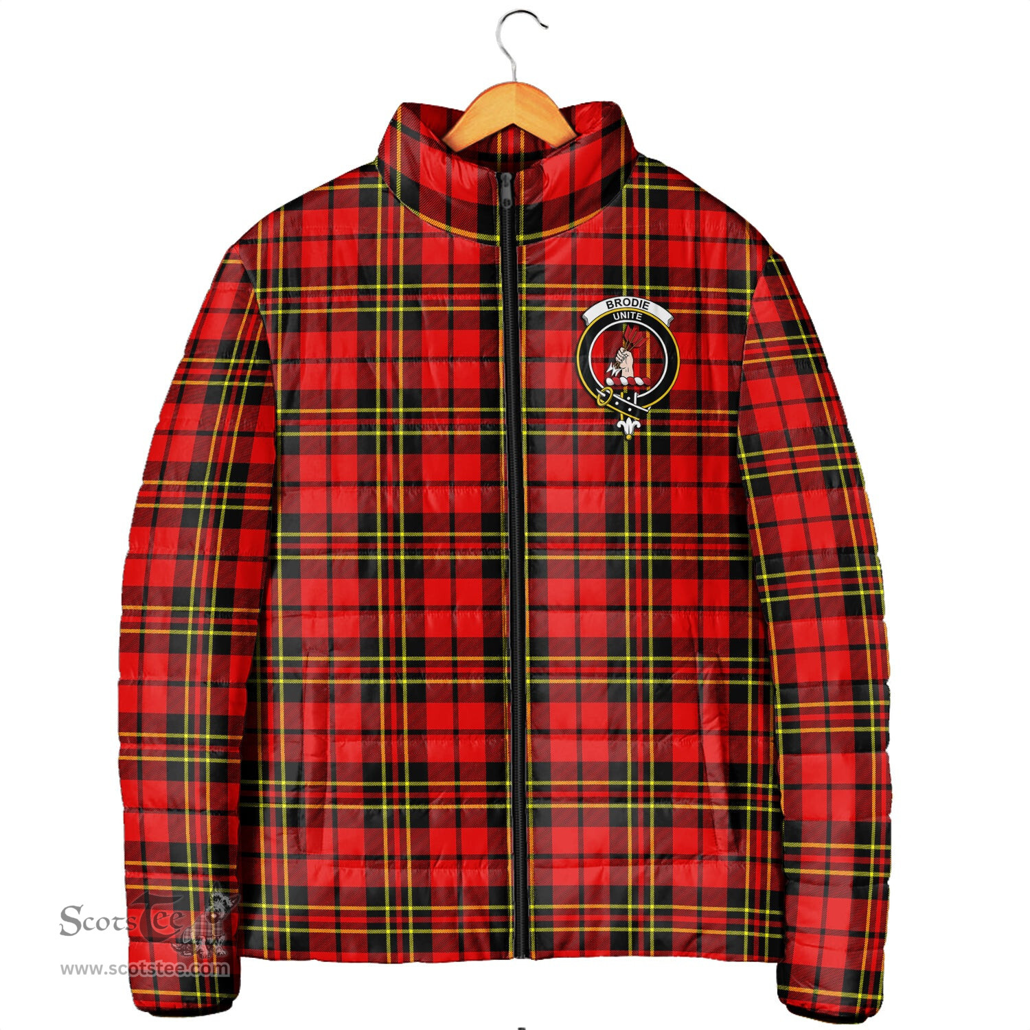 Scottish Brodie Modern Clan Crest Tartan Padded Jacket with Family Crest - Tartan Plaid Jacket ScotsTee Shop - Tartan Plaid - scotstee.com
