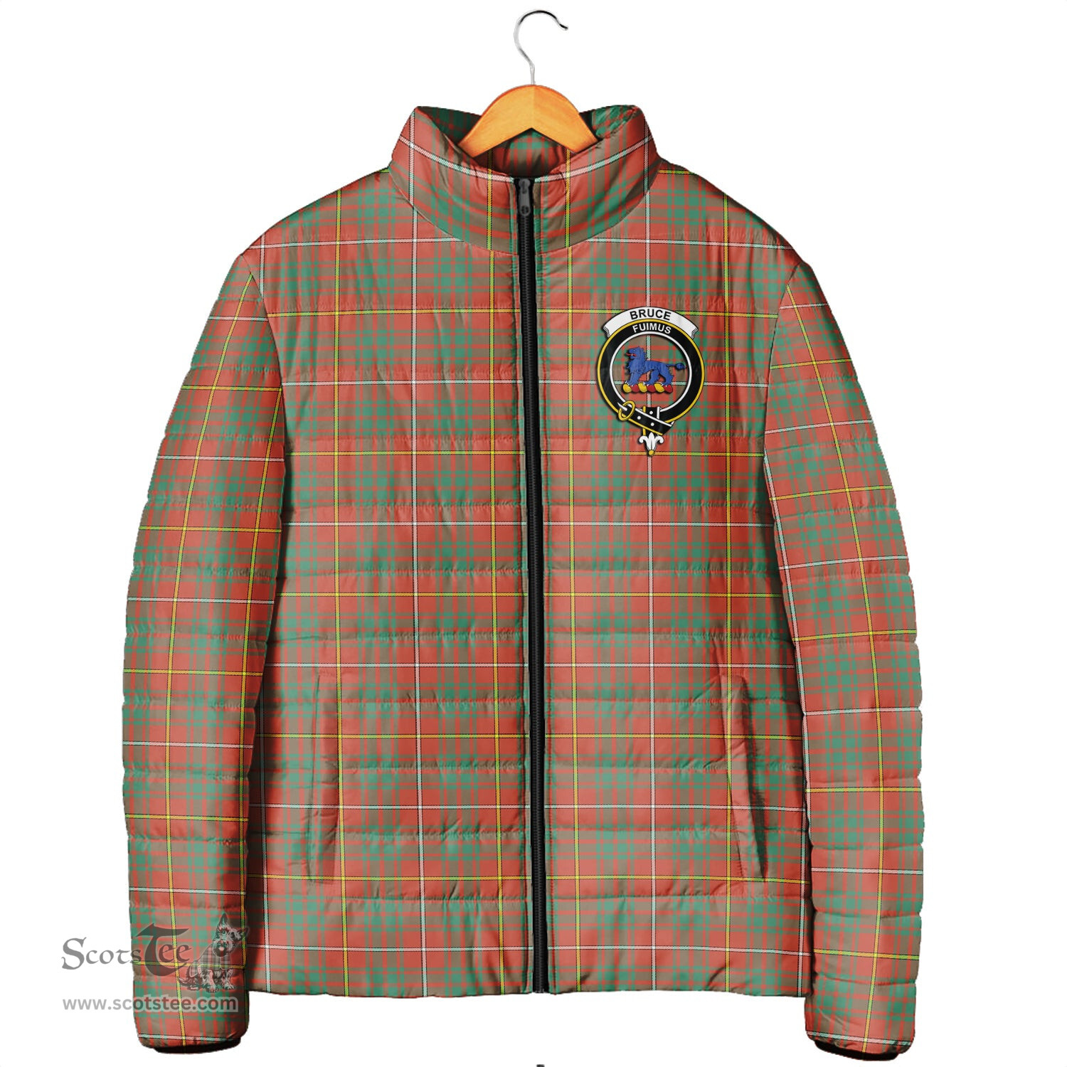 Scottish Bruce Ancient Clan Crest Tartan Padded Jacket with Family Crest - Tartan Plaid Jacket ScotsTee Shop - Tartan Plaid - scotstee.com
