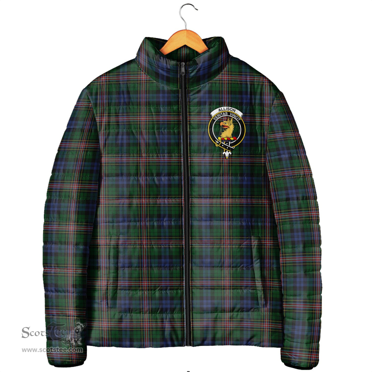 Scottish Allison Clan Crest Tartan Padded Jacket with Family Crest - Tartan Plaid Jacket ScotsTee Shop - Tartan Plaid - scotstee.com