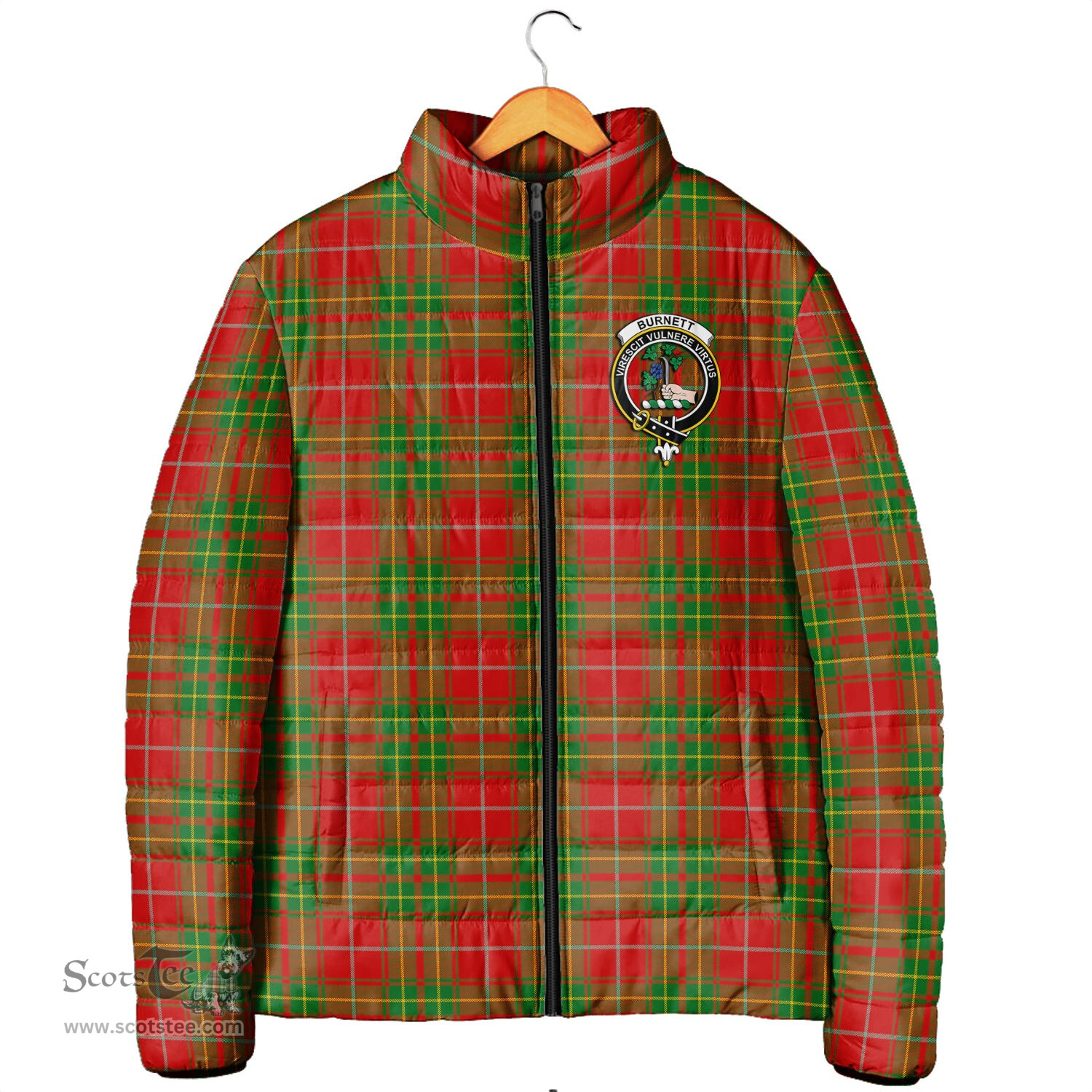 Scottish Burnett Ancient Clan Crest Tartan Padded Jacket with Family Crest - Tartan Plaid Jacket ScotsTee Shop - Tartan Plaid - scotstee.com